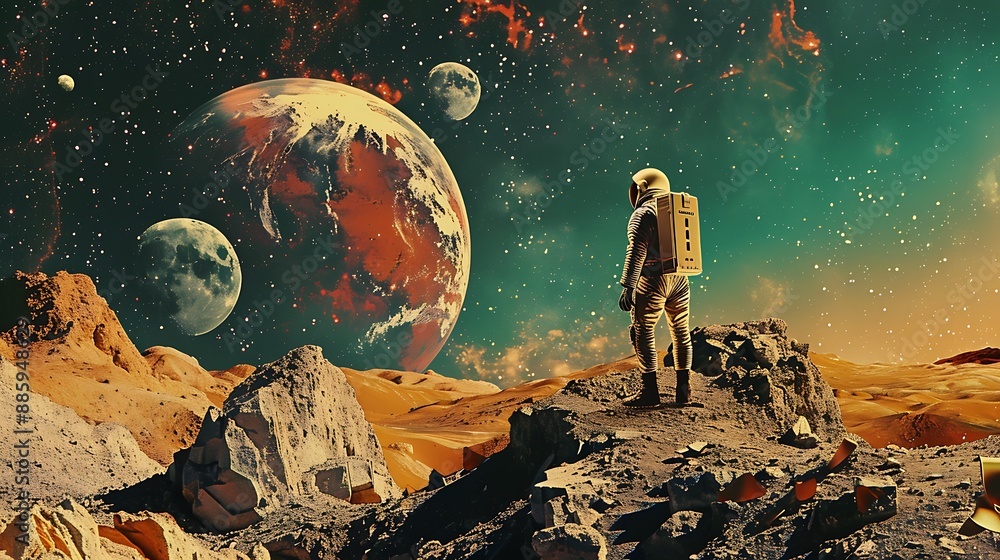 Fototapeta premium Astronaut Gazing at a Distant Planet