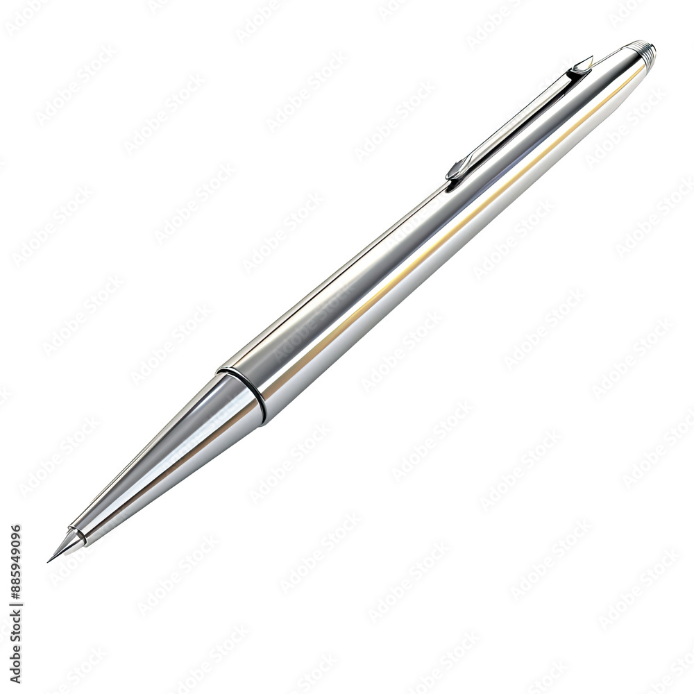 Sleek silver metal pen with shiny gold accents and a smooth body Sleek silver metal pen with shiny gold accents and a smooth body