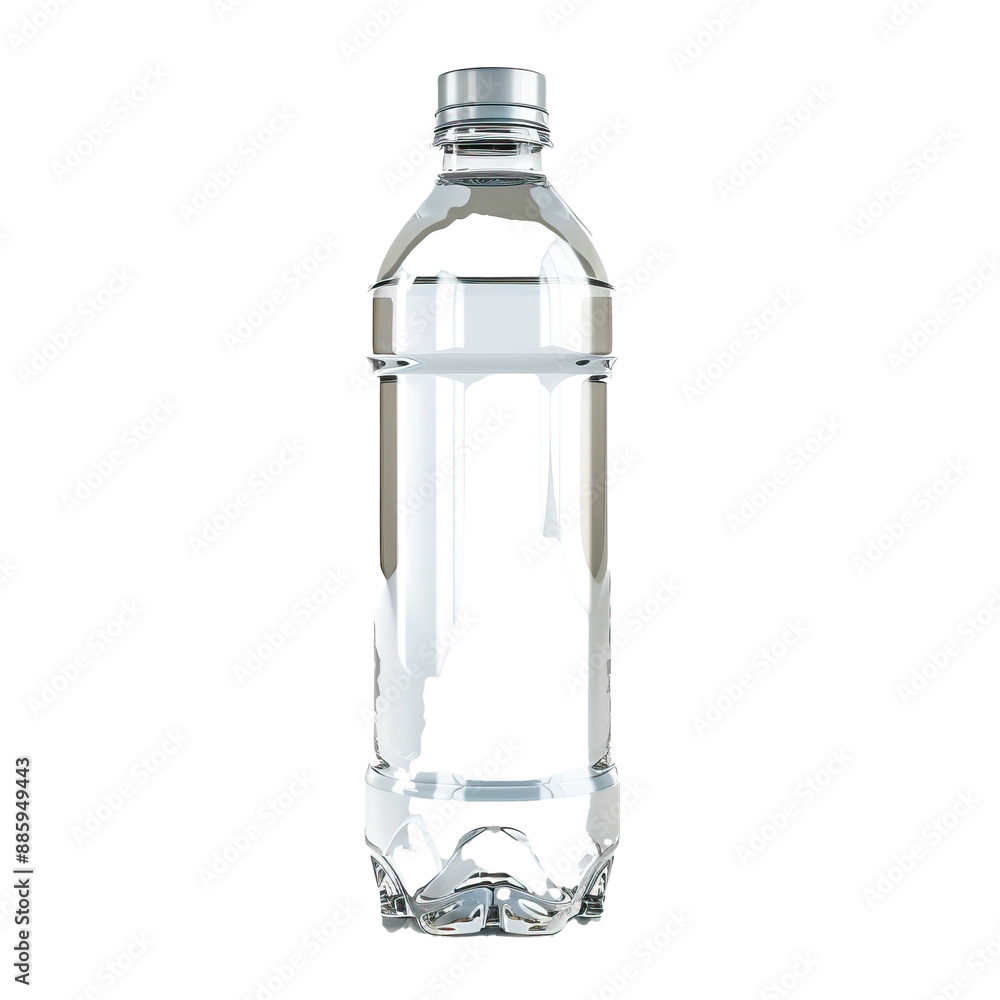 Clear plastic water bottle with silver cap on white background Clear plastic water bottle with silver cap on white background
