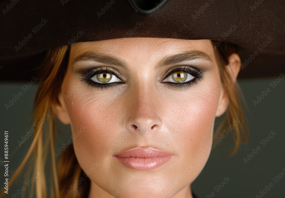 Captivating woman with striking makeup and intense gaze Captivating woman with striking makeup and intense gaze