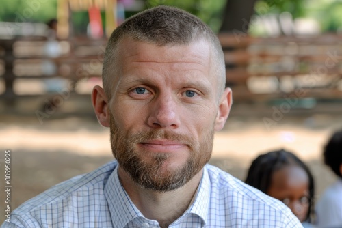 Portrait of a bearded man with blue eyes