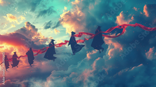 graduates flying in sky, br...
