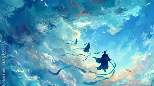 graduates flying in sky, br...