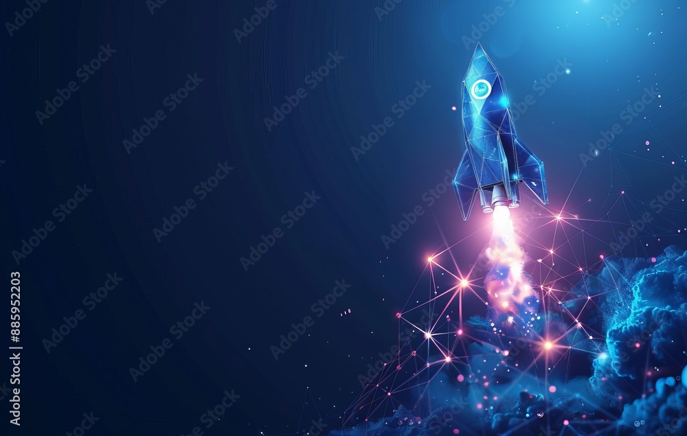 Rocket low poly futuristic technology background for business growth for startup business Rocket low poly futuristic technology background for business growth for startup business