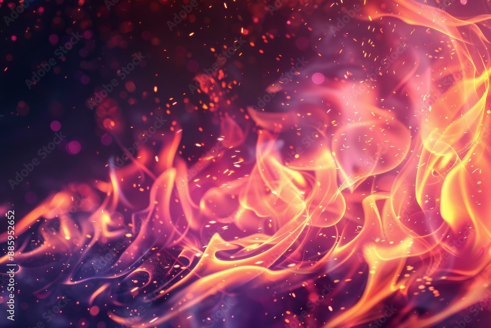Abstract background of orange and purple flames dancing with sparks on a dark background Abstract background of orange and purple flames dancing with sparks on a dark background