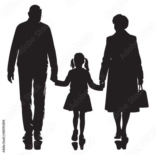 Child enjoying with grandfather and grandmother silhouette vector illustrator design.