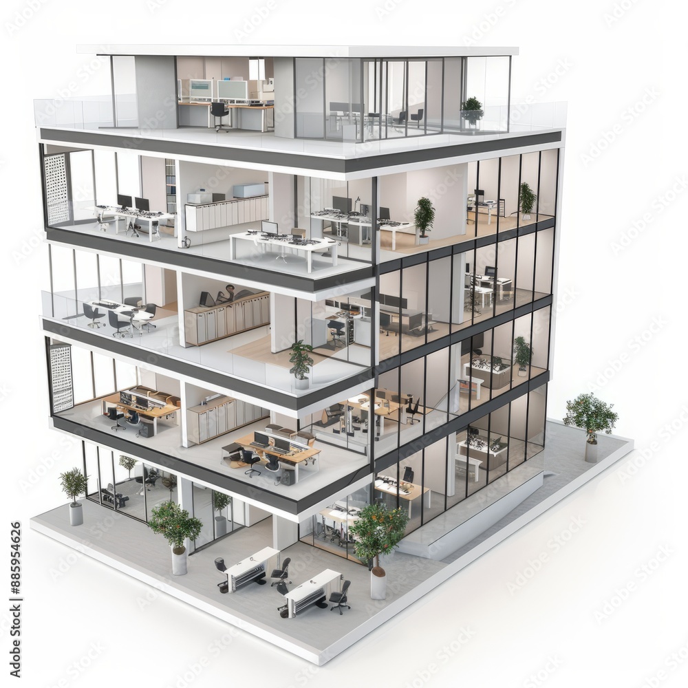 3D Render of a Diverse Workplace Office Building with Adjustable Desks and Inclusive Restroom Facilities, on isolated white background, Generative AI 3D Render of a Diverse Workplace Office Building with Adjustable Desks and Inclusive Restroom Facilities, on isolated white background, Generative AI