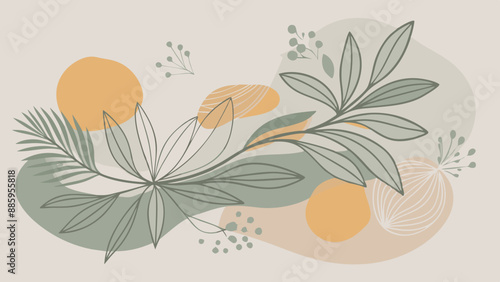 Conjunto de plantas con fondo abstracto para diseño