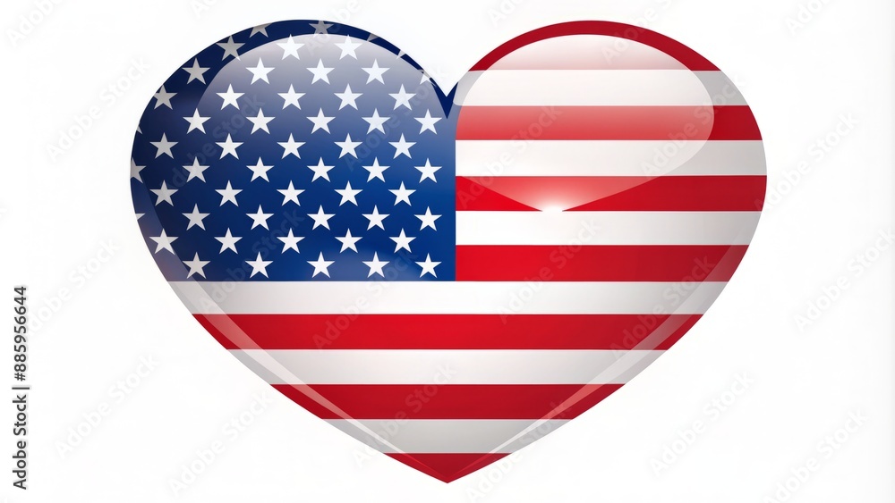 Patriotic vector illustration featuring a heart-shaped American flag design on a white background with star-spangled details. Patriotic vector illustration featuring a heart-shaped American flag design on a white background with star-spangled details.