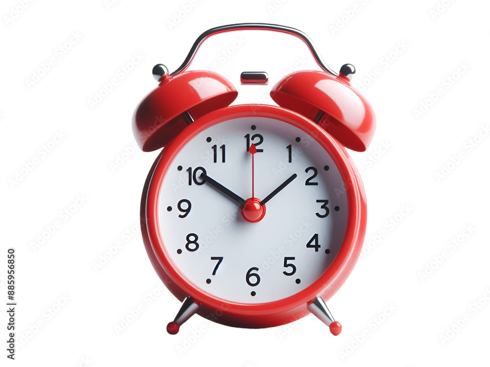 Analog red alarm Clock isolated on transparent background- Generative AI Analog red alarm Clock isolated on transparent background- Generative AI