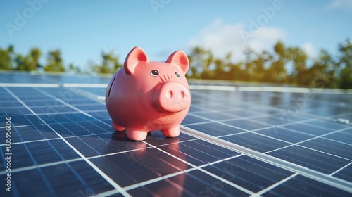 Solar Energy Money Saving: A Piggy Bank on a Solar Panel