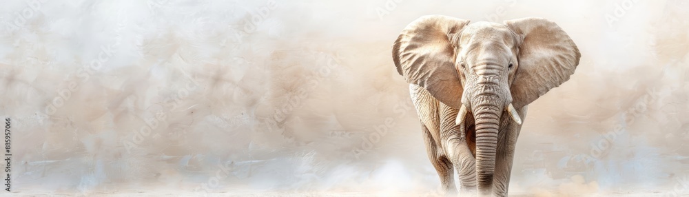 Obraz premium Elephant Walking Towards Camera in Desert