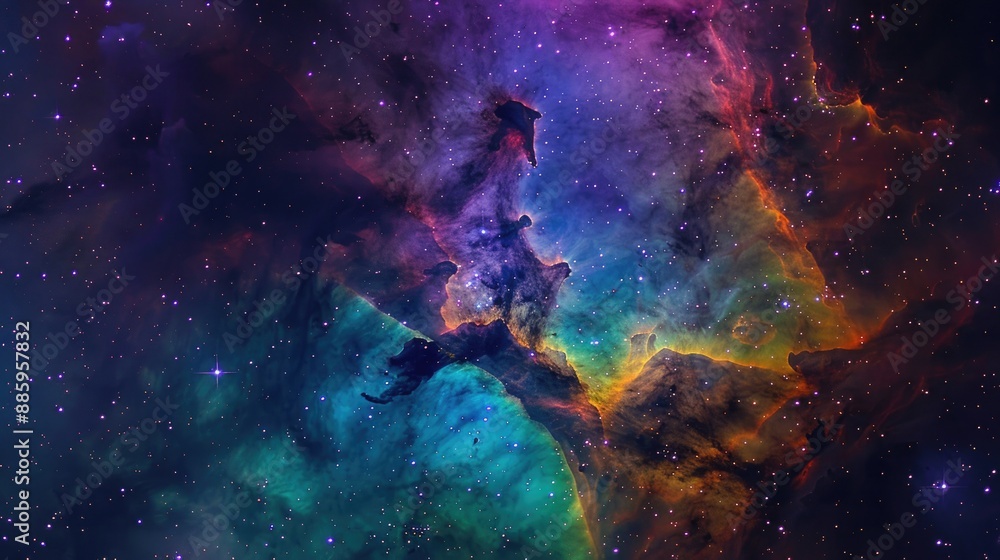 Obraz premium Journey through the cosmos and witness the vibrant colors of a space galaxy cloud nebula, its ethereal beauty and cosmic grandeur captivating the senses and inspiring awe in all who gaze upon it, 