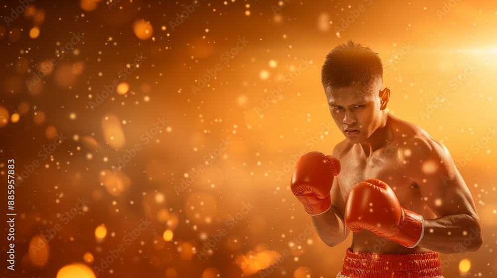 Focused Boxer in Action with Orange Background Focused Boxer in Action with Orange Background
