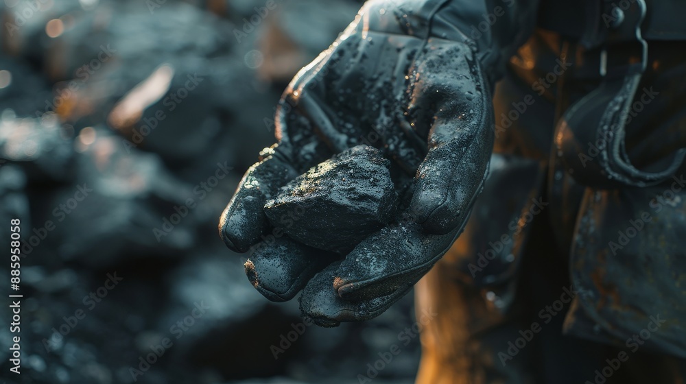 Energetic Hands Worker in Protective Gear Holding Coal Industrial Power and Human Connection Energetic Hands Worker in Protective Gear Holding Coal Industrial Power and Human Connection