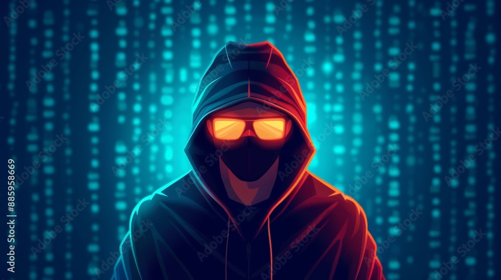 Hacker in Hoodie with Digital Code Background