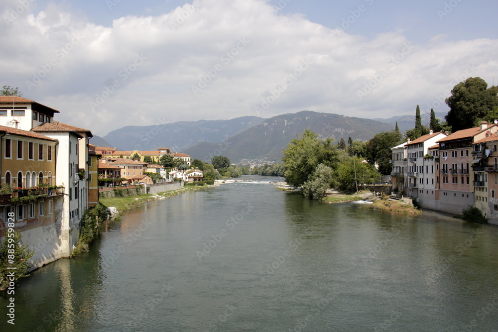 Obraz premium Bassano del Grappa Italy 09/11/2023. The city is located among the mountains and hills of the Veneto, on the banks of the Brenta River.