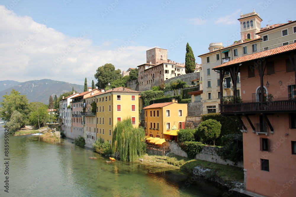 Obraz premium Bassano del Grappa Italy 09/11/2023. The city is located among the mountains and hills of the Veneto, on the banks of the Brenta River.