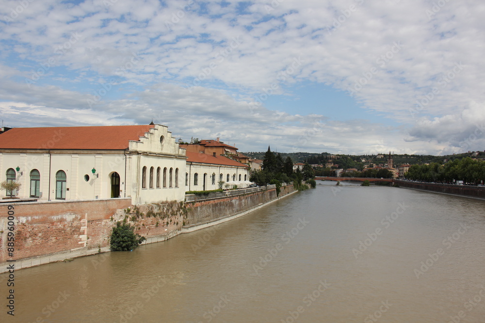 Naklejka premium Bassano del Grappa Italy 09/11/2023. The city is located among the mountains and hills of the Veneto, on the banks of the Brenta River.
