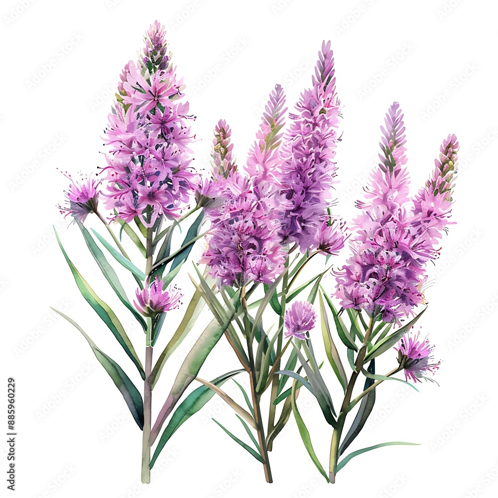 Obraz premium Watercolor Liatris Isolated on White Background. Beautiful Liatris Flower