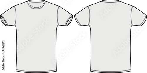 T-Shirt CAD Vector Illustration Mock-Up Template Front and Back View for apparel design and tech packs