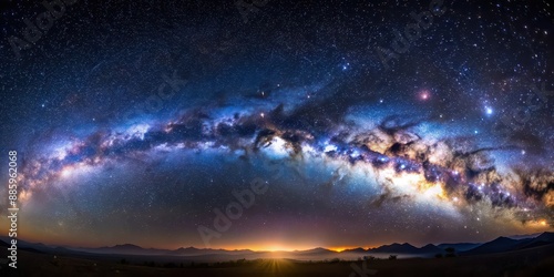Panorama view of milky way galaxy with stars on a night sky background, Space, Universe, Stars, Milky Way, Galaxy