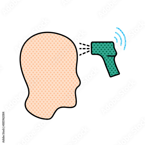 digital thermometer thermo gun body temperature check halftone hand drawn  color vector illustration