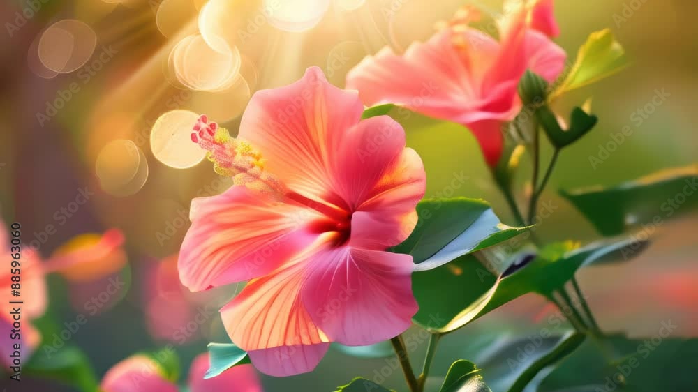 Pink hibiscus flower blooming in sunlight