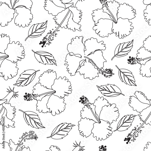 hibicus seamless pattern black clean out line editable stroke   photo