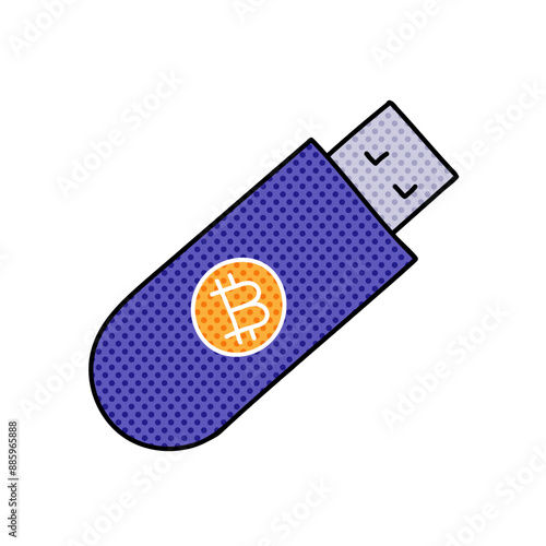 bitcoin cryptocurrency offline hardware wallet concept halftone hand drawn  color vector illustration