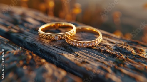 Wedding Bands on Wooden Surface photo