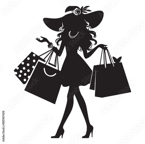 Shopping girl people silhouette vector illustrations.
