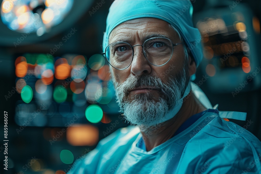 Advanced technology in surgery surgeon using high tech medical device in modern operating room Advanced technology in surgery surgeon using high tech medical device in modern operating room