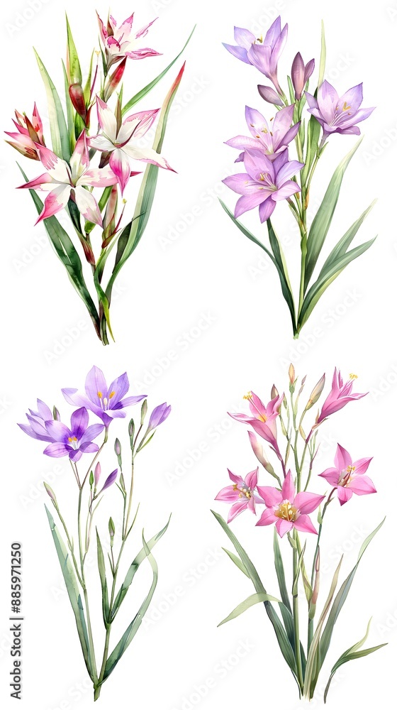 Set of watercolor Zephyranthes flower isolated on white background Set of watercolor Zephyranthes flower isolated on white background