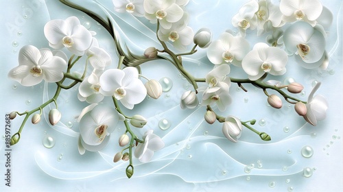 A romantic background with marble relief, flower relief, a flower statue, jewelry statue, marble patterns, and water wave patterns