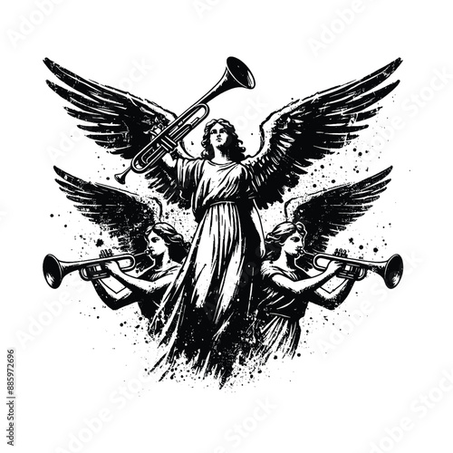 Angels with Trumpets, Visualize angels heralding significant events or judgments