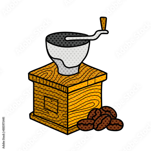 coffee grinder tool halftone hand drawn  color vector illustration