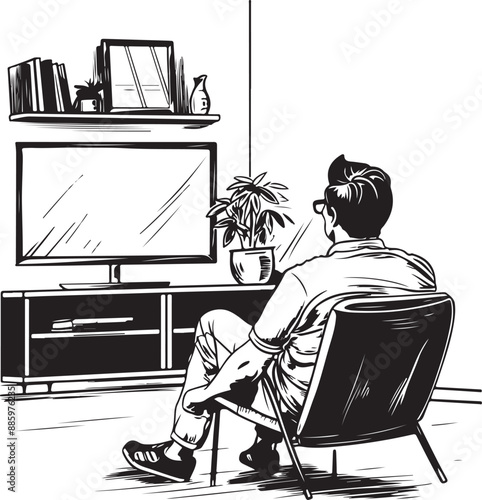 illustration of man watching TV