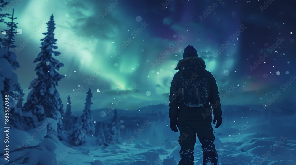 Winter Wanderlust Enchanting Aurora Borealis View in Snowy Landscape Winter Wanderlust Enchanting Aurora Borealis View in Snowy Landscape