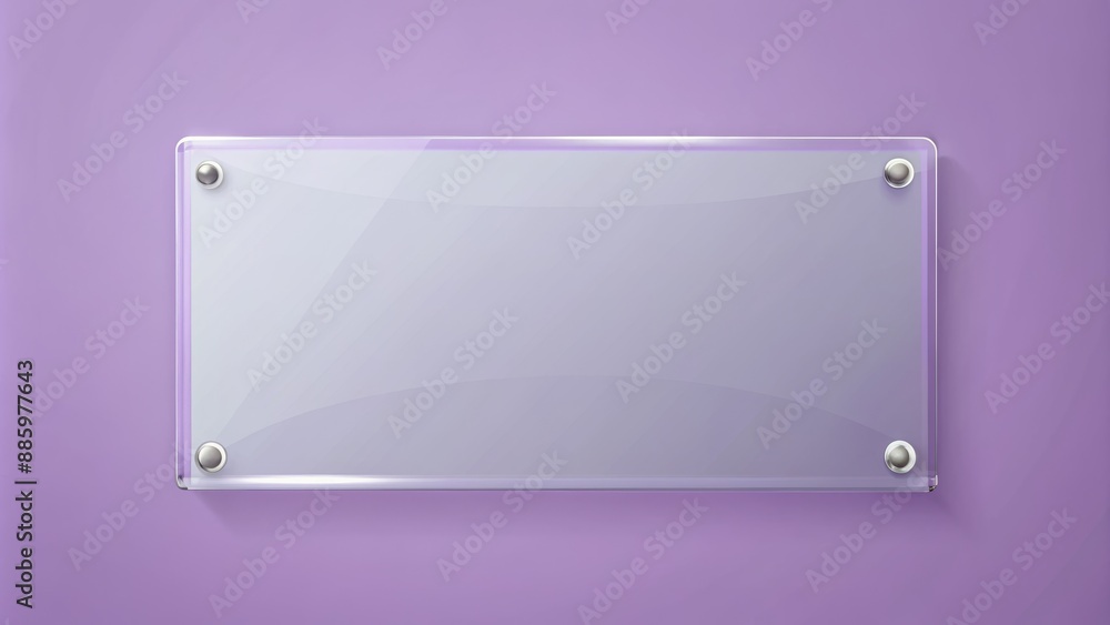 Minimalist rectangular glass name plate on a soft lavender wall with transparent background, realistic 3D vector illustration design. Minimalist rectangular glass name plate on a soft lavender wall with transparent background, realistic 3D vector illustration design.