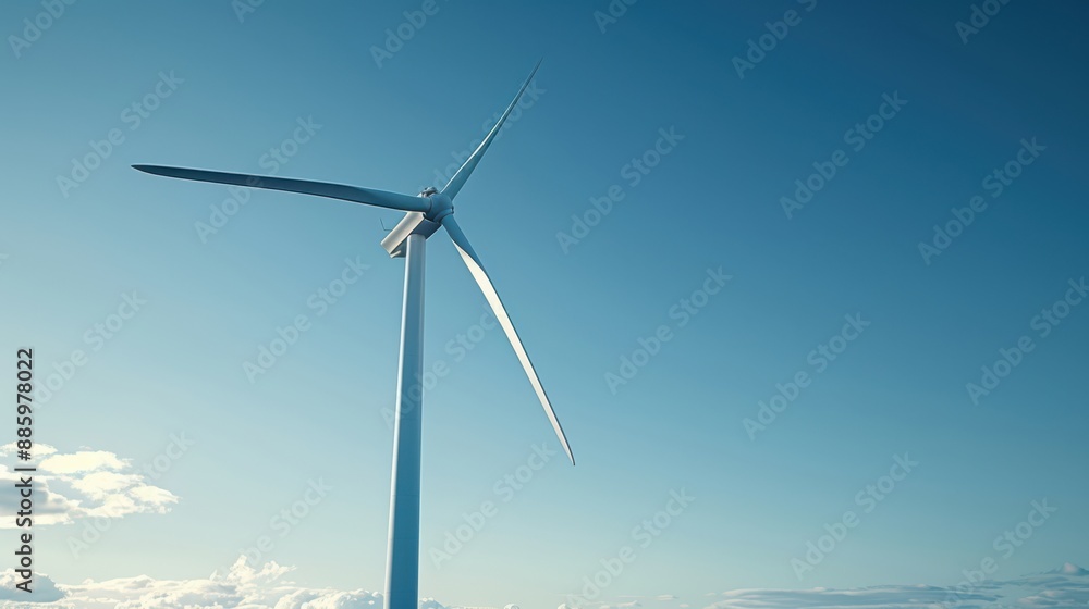 Close-up of a wind farm with clear blue skies, copy space, realistic photography Close-up of a wind farm with clear blue skies, copy space, realistic photography