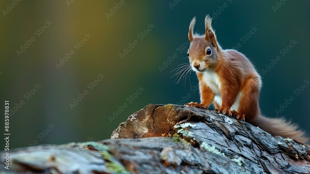 Red squirrel perched on the end of a log Red squirrel perched on the end of a log