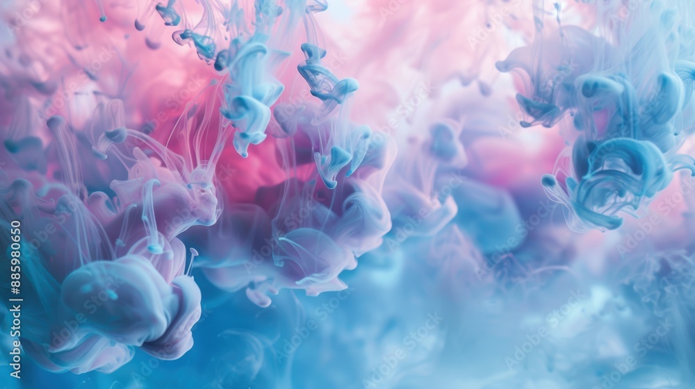 Obraz premium Vibrant abstract image of pink and blue ink swirling together, creating mesmerizing patterns and textures in water.