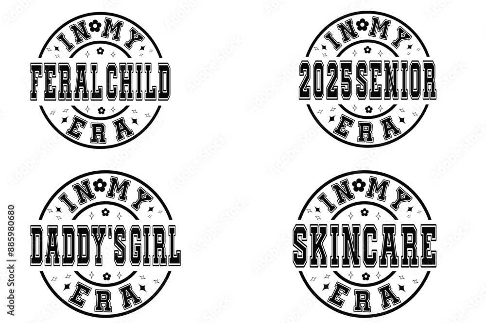 Obraz premium In My Feral Child Era, In My 2025 Senior Era, In My Daddy's Girl Era, In My Skincare Era retro T-shirt
