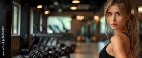 Fitness girl, fitness coach, fitness model, fitness clothes, fitness exercise, indoor fitness, fitness background, GyM background © Todd's Studio