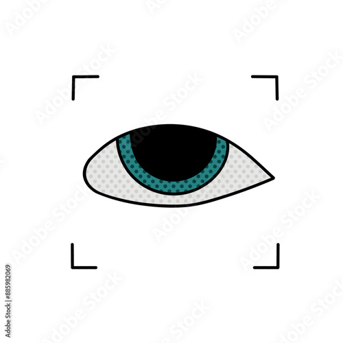 face recognition eye scanner halftone hand drawn  color vector illustration