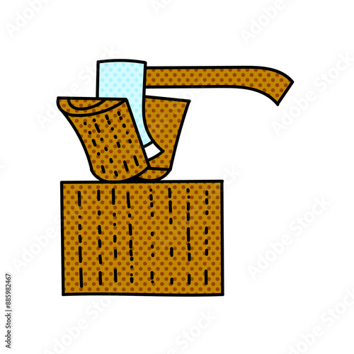 wood splitting axe halftone hand drawn  color vector illustration