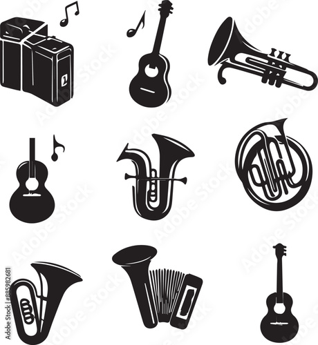 Musical instruments silhouette set