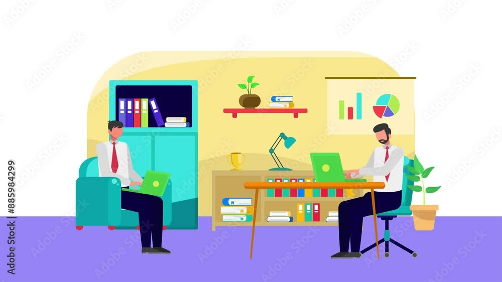 Animated video Work place concept. Full length animation illustration. High quality 4k footage. Animated video Work place concept. Full length animation illustration. High quality 4k footage.
