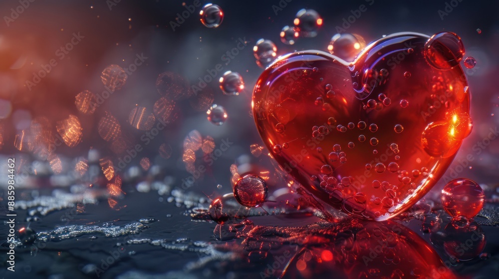 A Red Heart Floating in Bubbles A Red Heart Floating in Bubbles